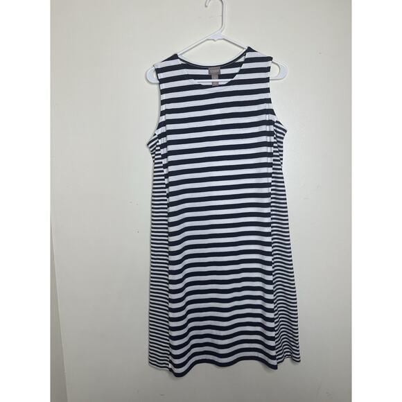 Chicos NEW Size 1 US 8 Double Stripe Sleeveless Tank Dress Navy Nautical Summer - Picture 1 of 7